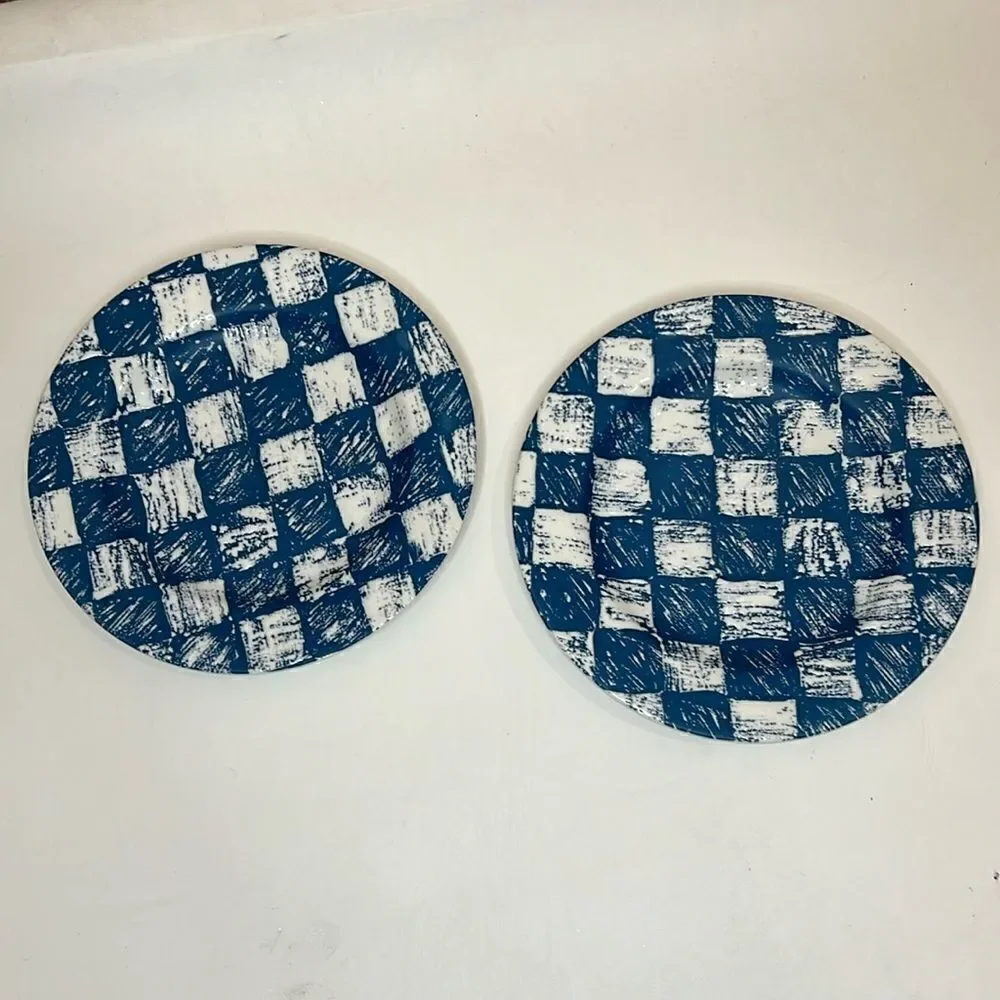 Sakura Blue Note Port Of Call 8 Inch Salad Side Plate Blue White Textured Set 2